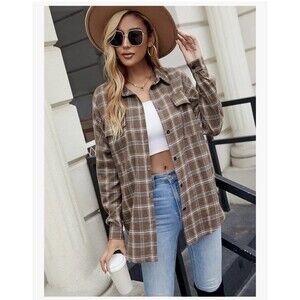 Blooming Jelly Long Sleeve Flannel Plaid Top Casual Fall Size Large Brown